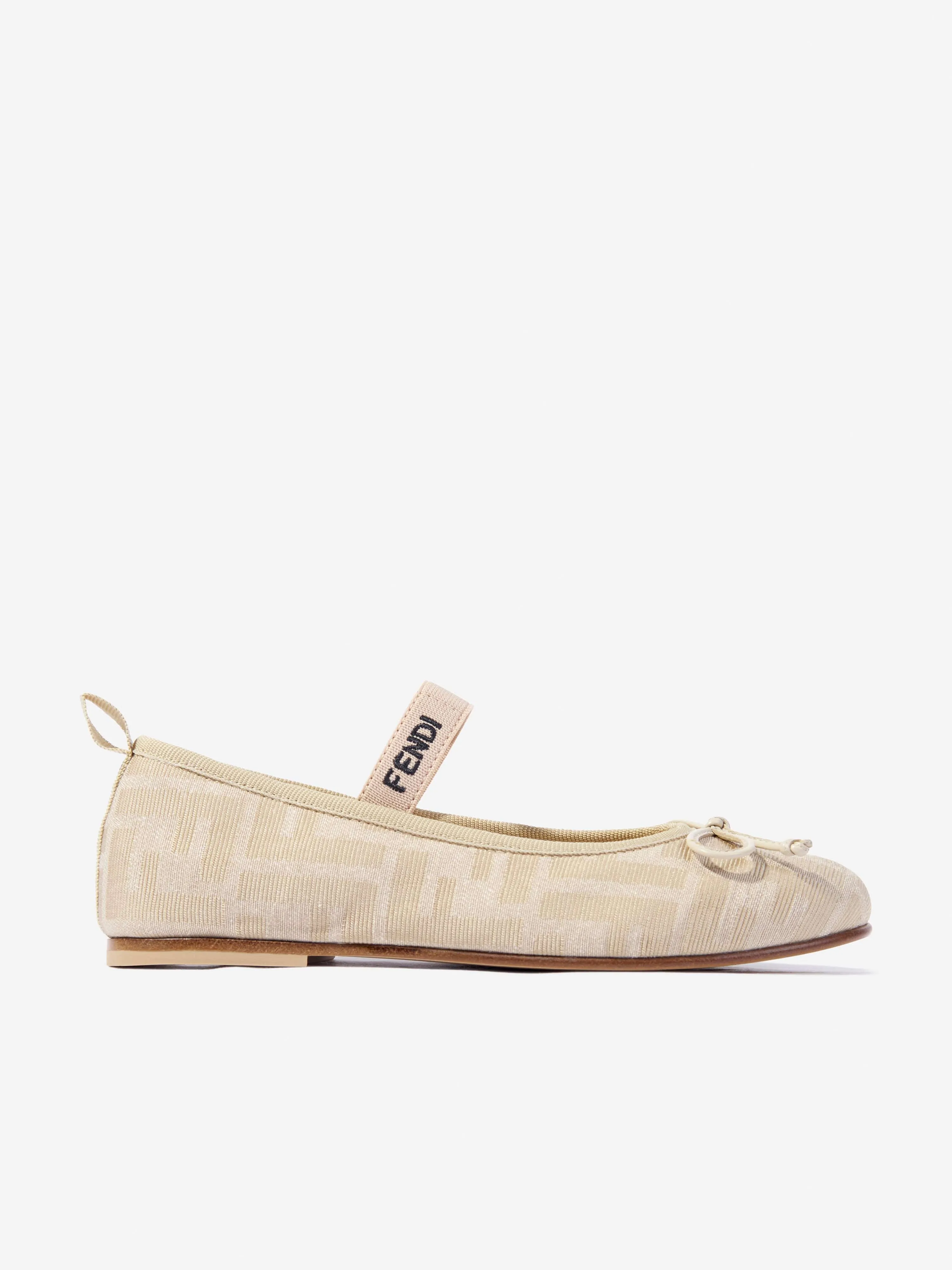 Girls FF Jacquard Logo Ballet Flats in Beige