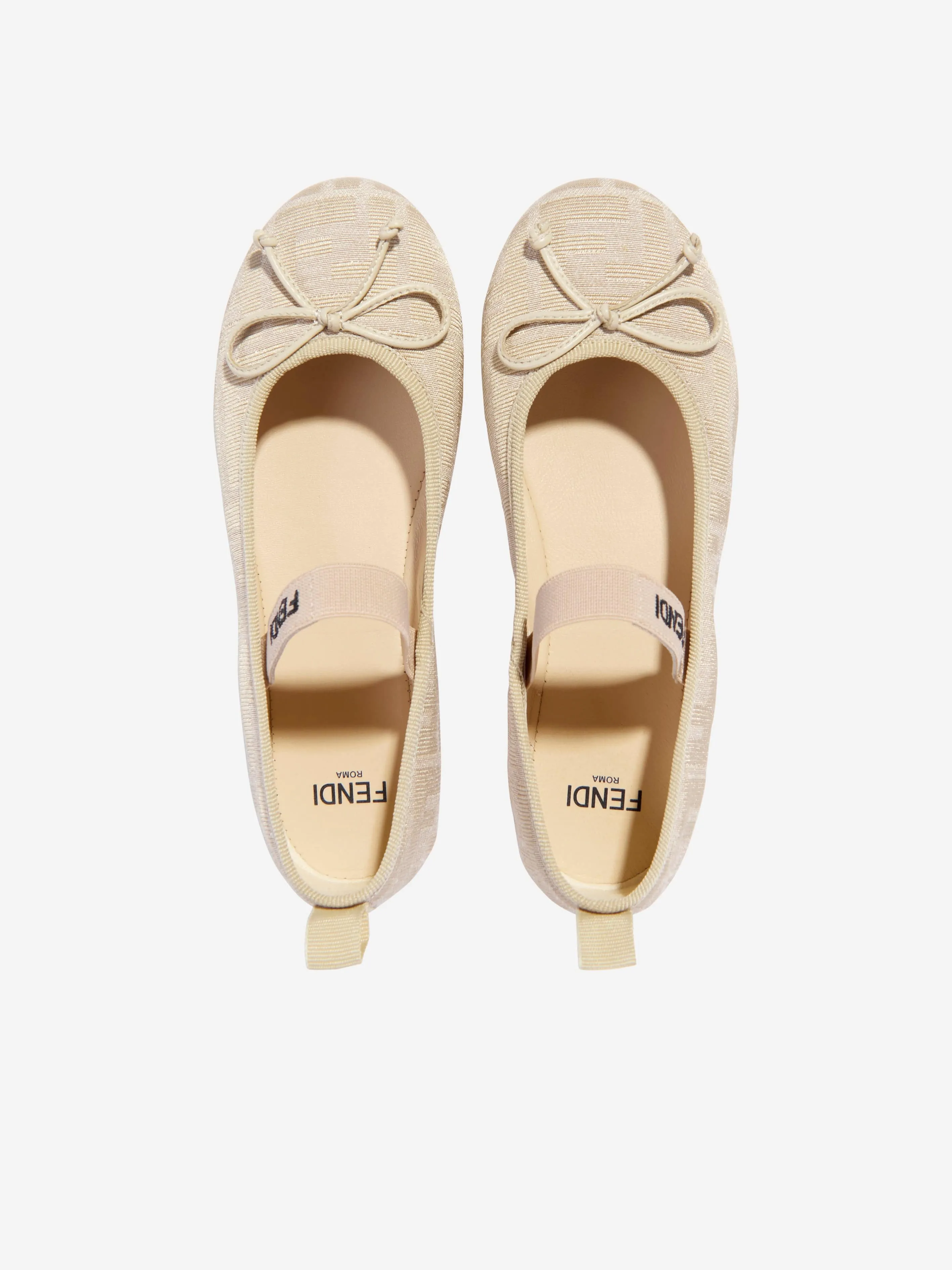 Girls FF Jacquard Logo Ballet Flats in Beige