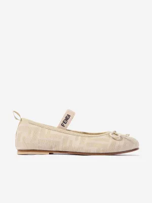Girls FF Jacquard Logo Ballet Flats in Beige