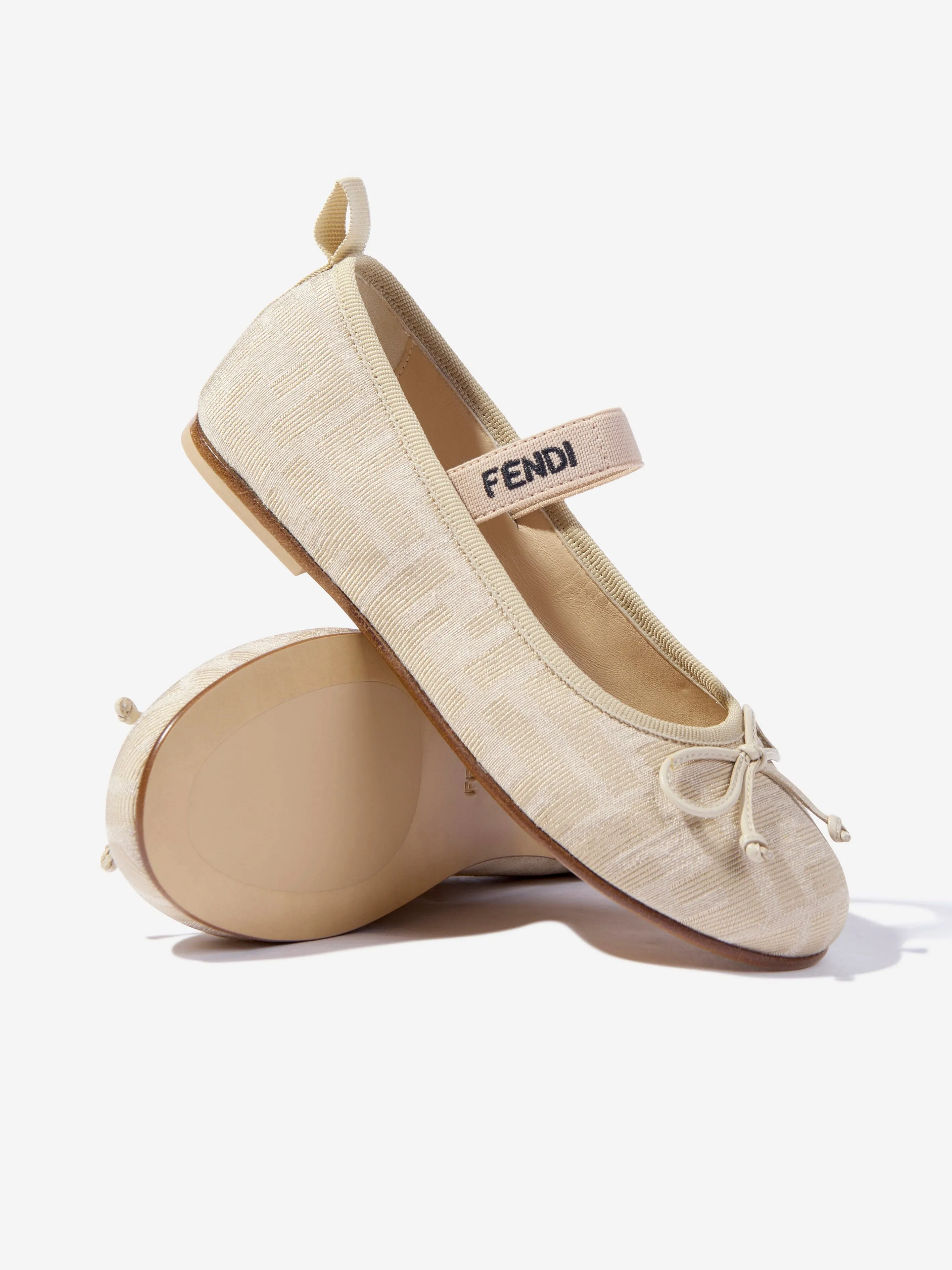 Girls FF Jacquard Logo Ballet Flats in Beige
