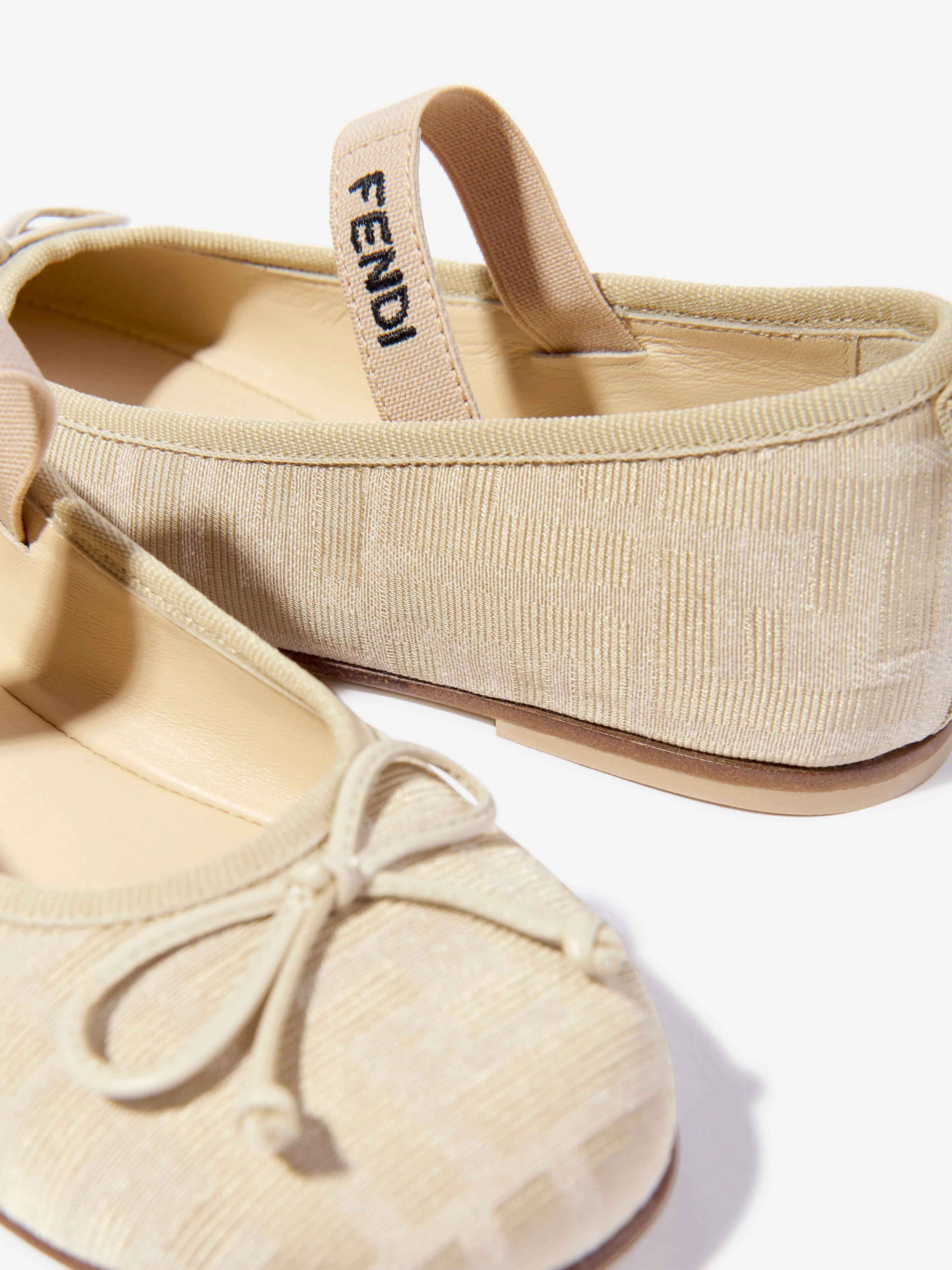 Girls FF Jacquard Logo Ballet Flats in Beige