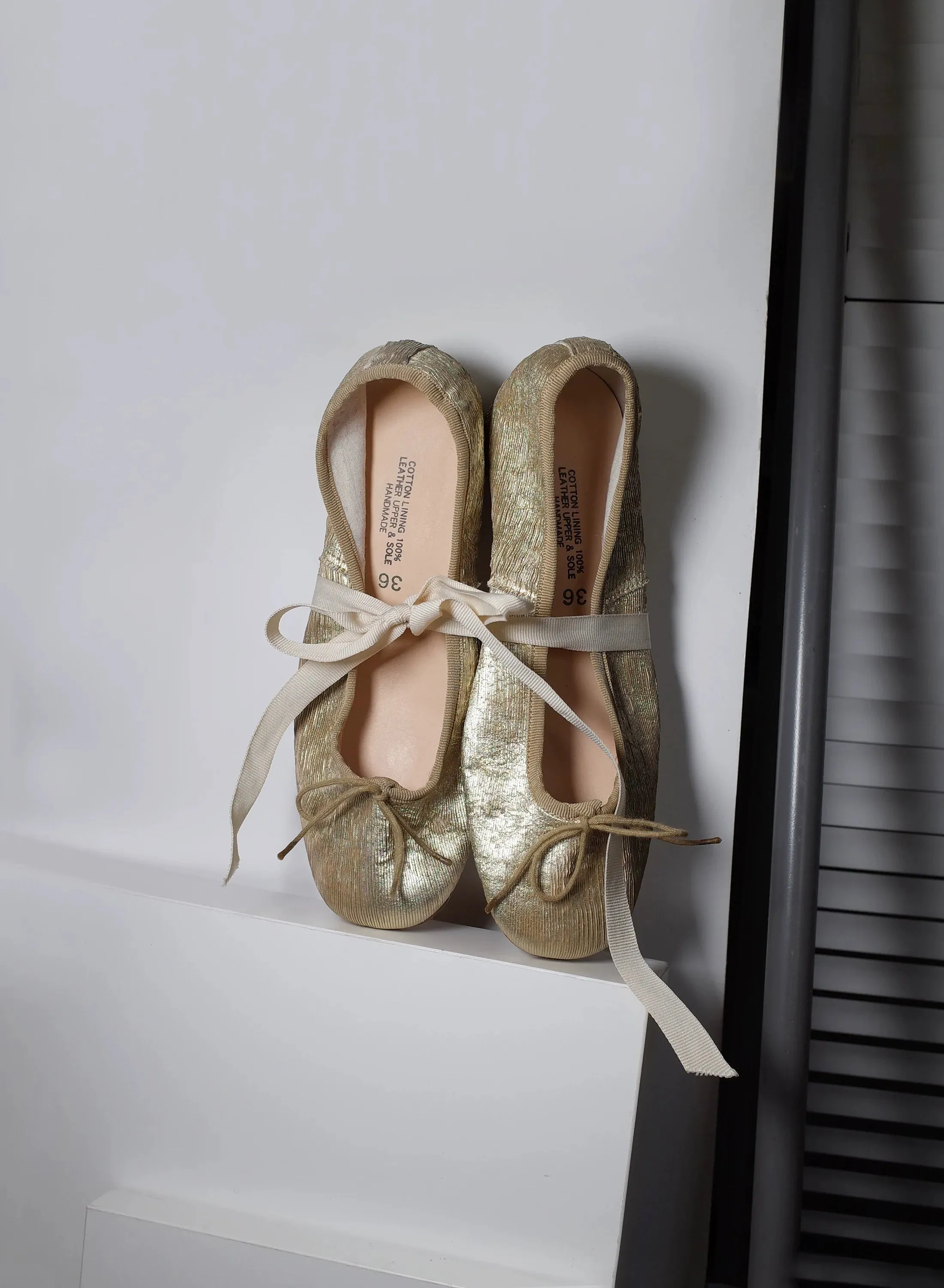 Gold Textured Ballet Flats
