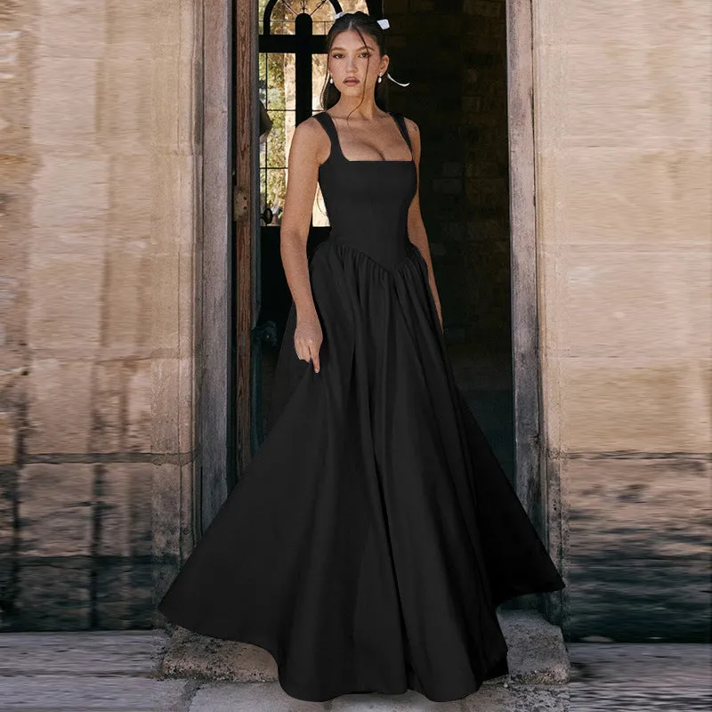 Graceful Full-Length Solid Maxi Dress with Timeless Elegance
