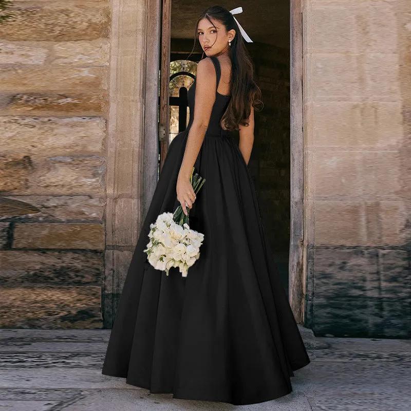 Graceful Full-Length Solid Maxi Dress with Timeless Elegance
