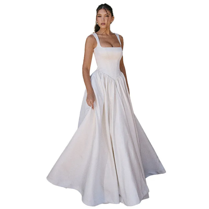 Graceful Full-Length Solid Maxi Dress with Timeless Elegance