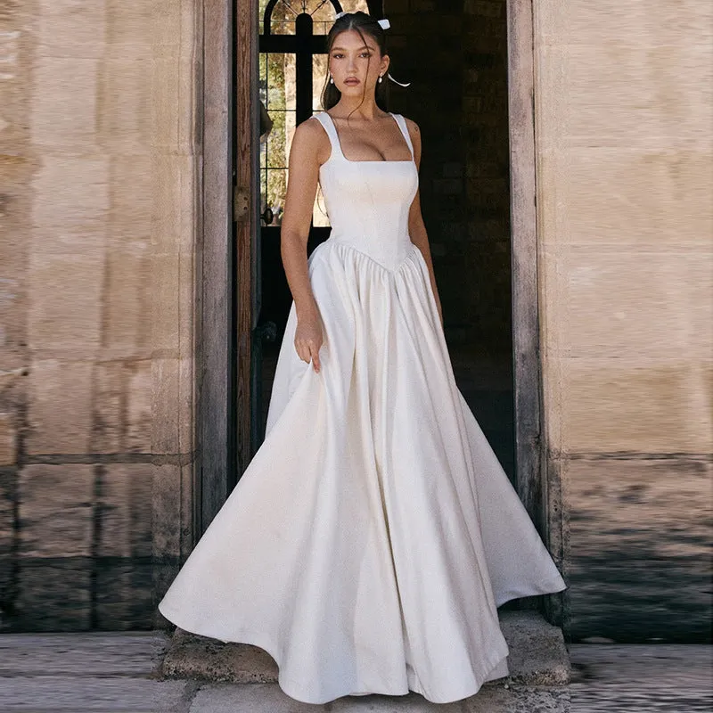 Graceful Full-Length Solid Maxi Dress with Timeless Elegance