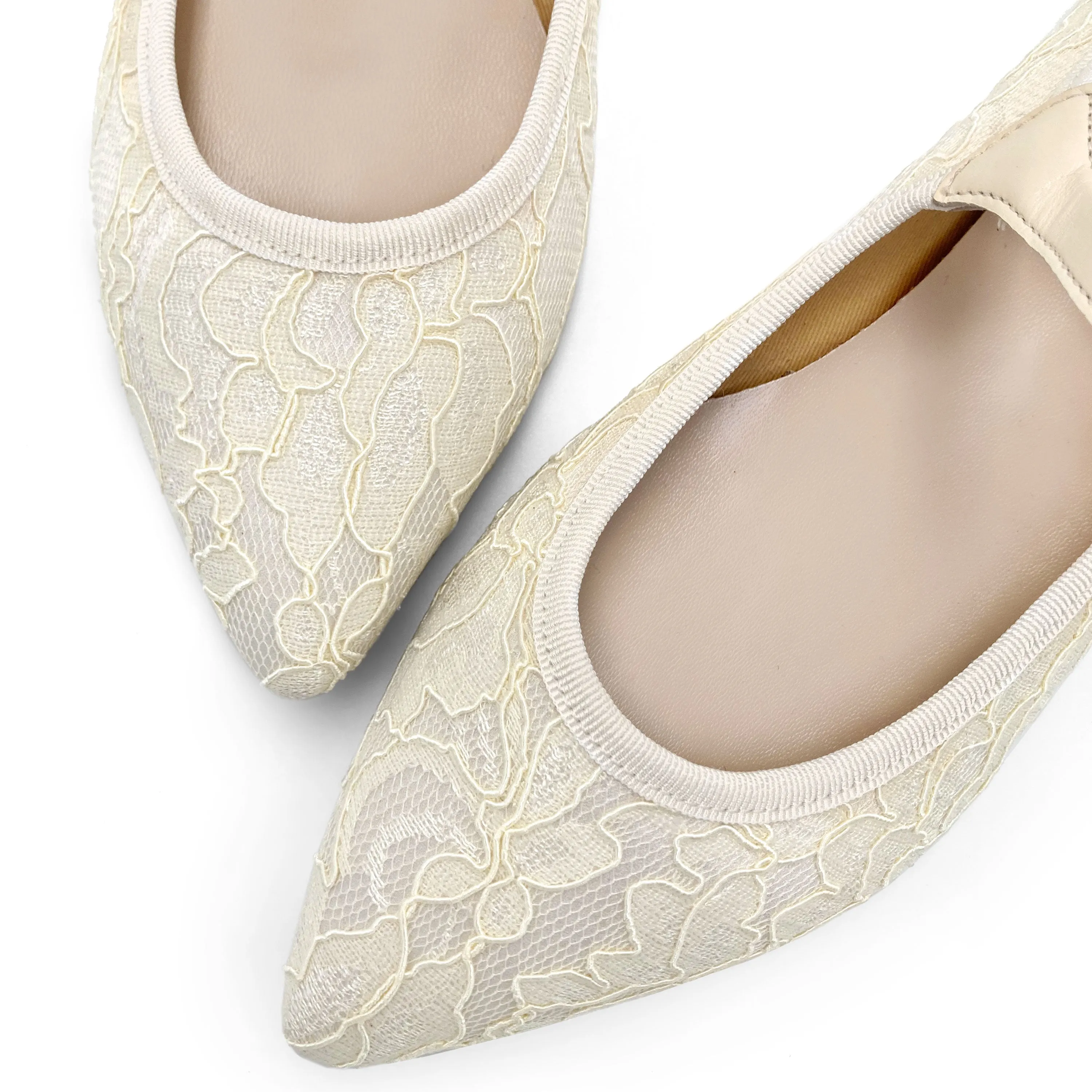 Ivory White Lace Bridal Mary Jane Ballet Flats