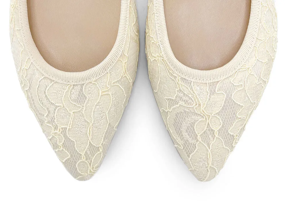 Ivory White Lace Bridal Mary Jane Ballet Flats