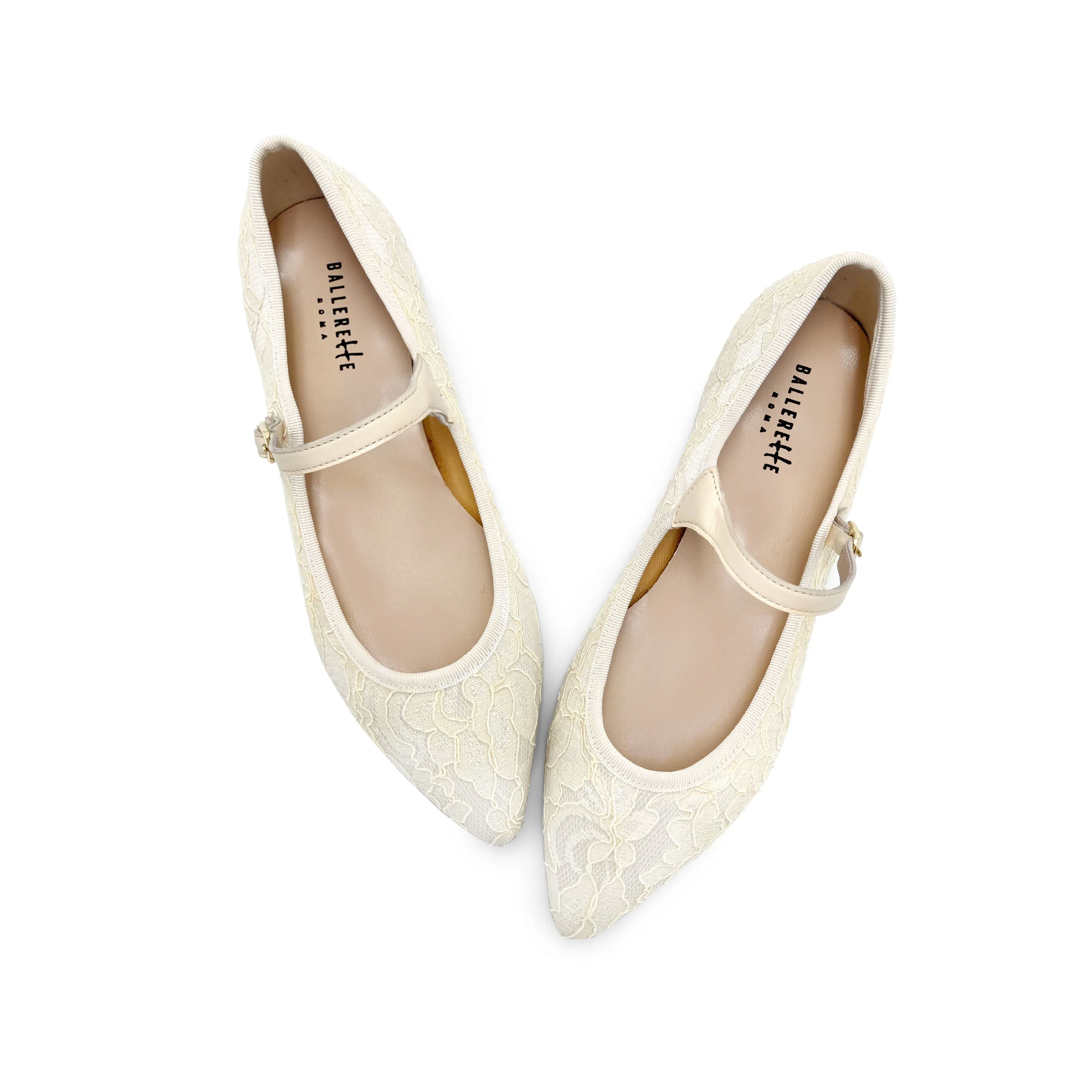 Ivory White Lace Bridal Mary Jane Ballet Flats