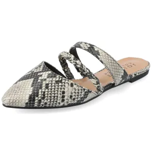 Journee Womens Olivea Tru Comfort Foam Slip On Almond Toe Mules Flats Snake