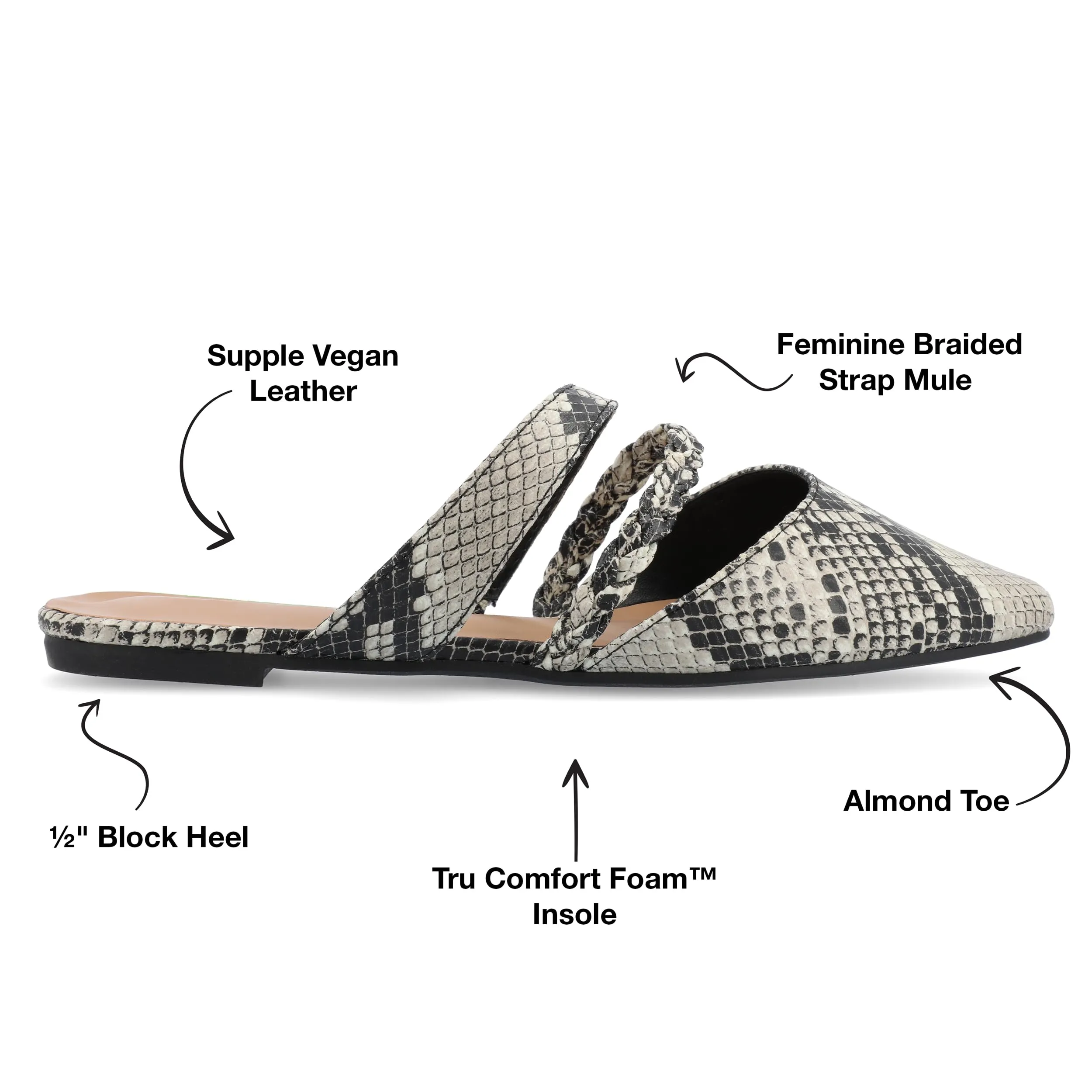 Journee Womens Olivea Tru Comfort Foam Slip On Almond Toe Mules Flats Snake