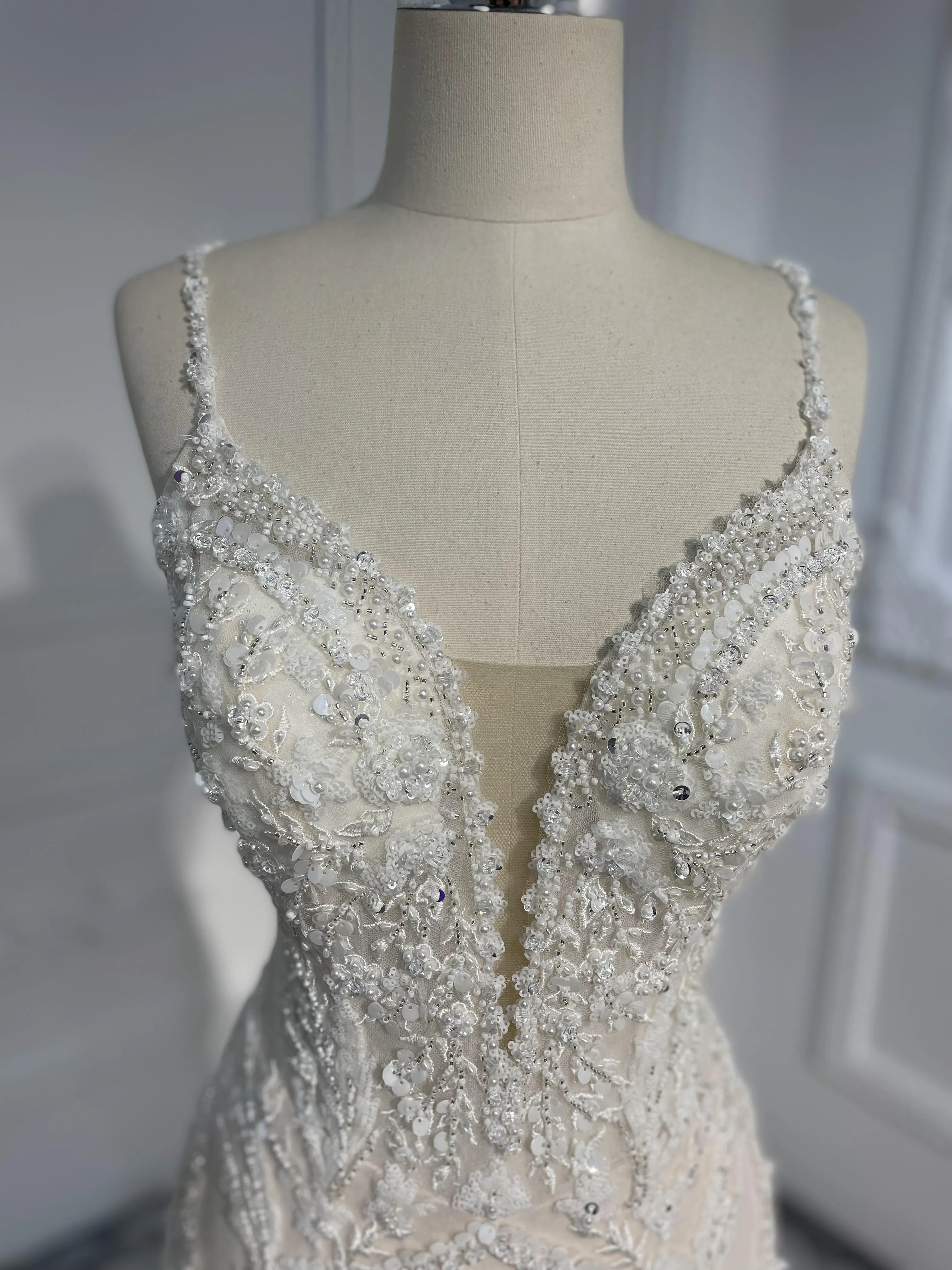 LB01- Heavy beading Lace nude color mermaid dress