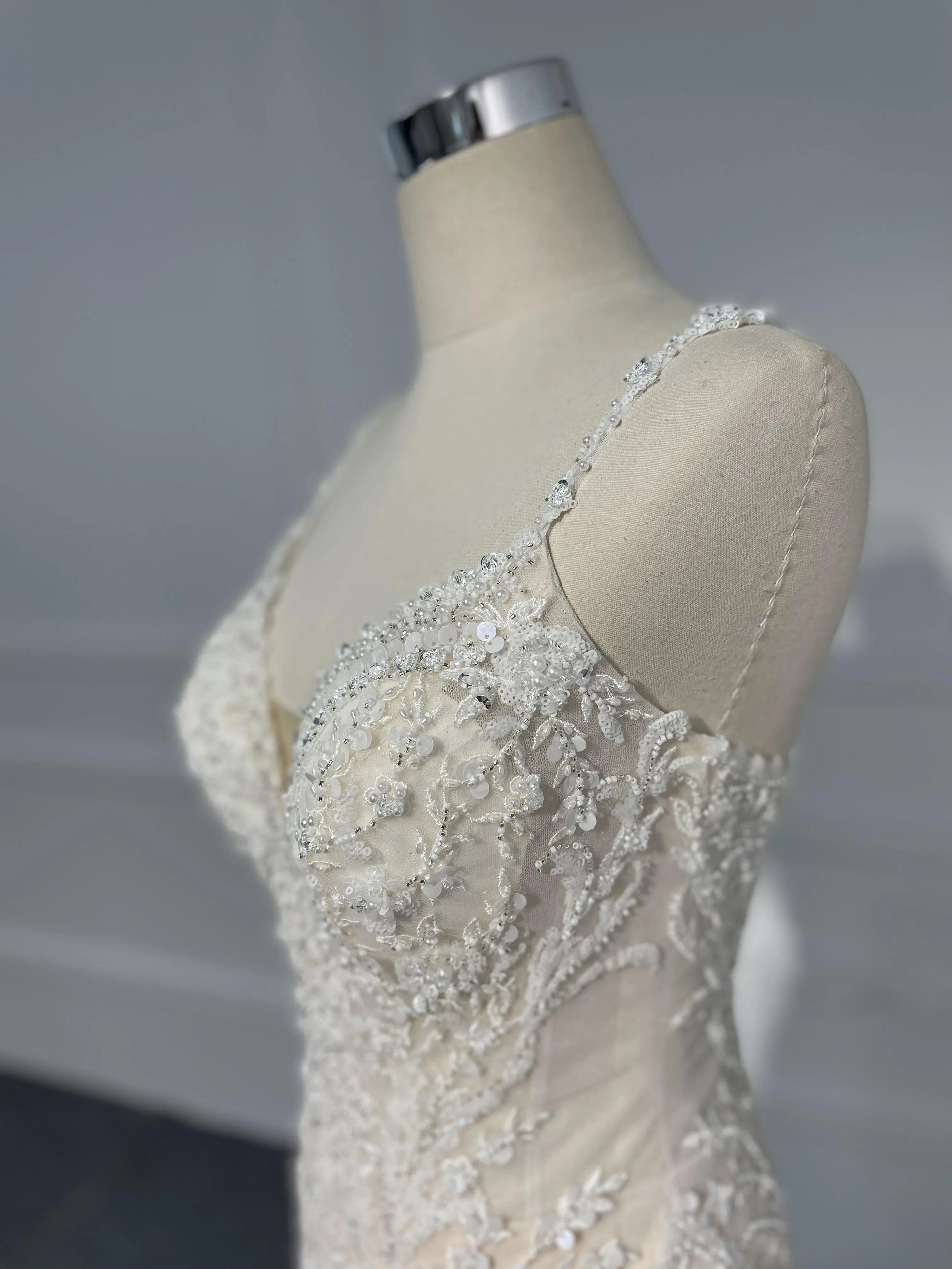 LB01- Heavy beading Lace nude color mermaid dress