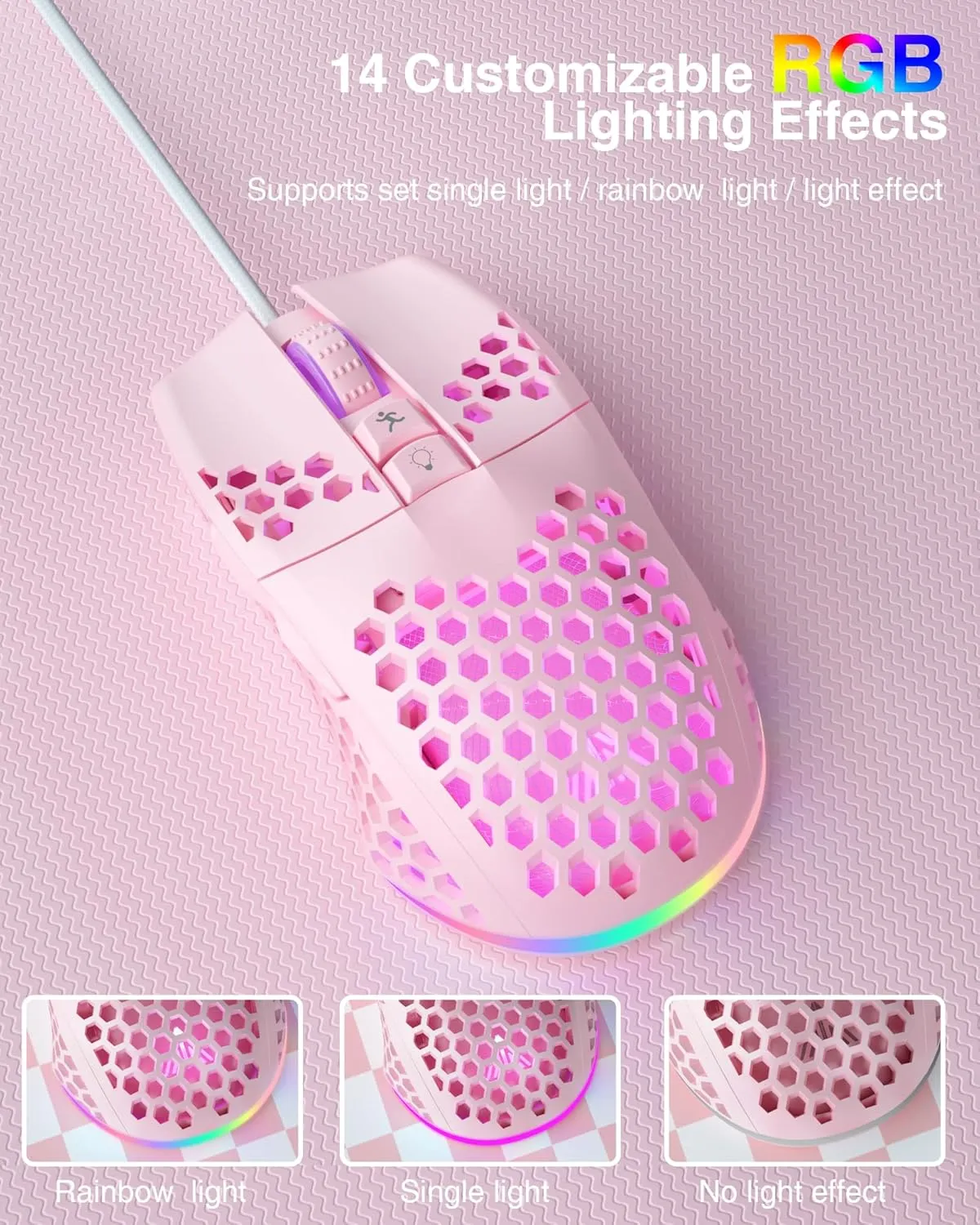 Lightweight Wired Gaming Mouse Honeycomb 7 Programmable Buttons