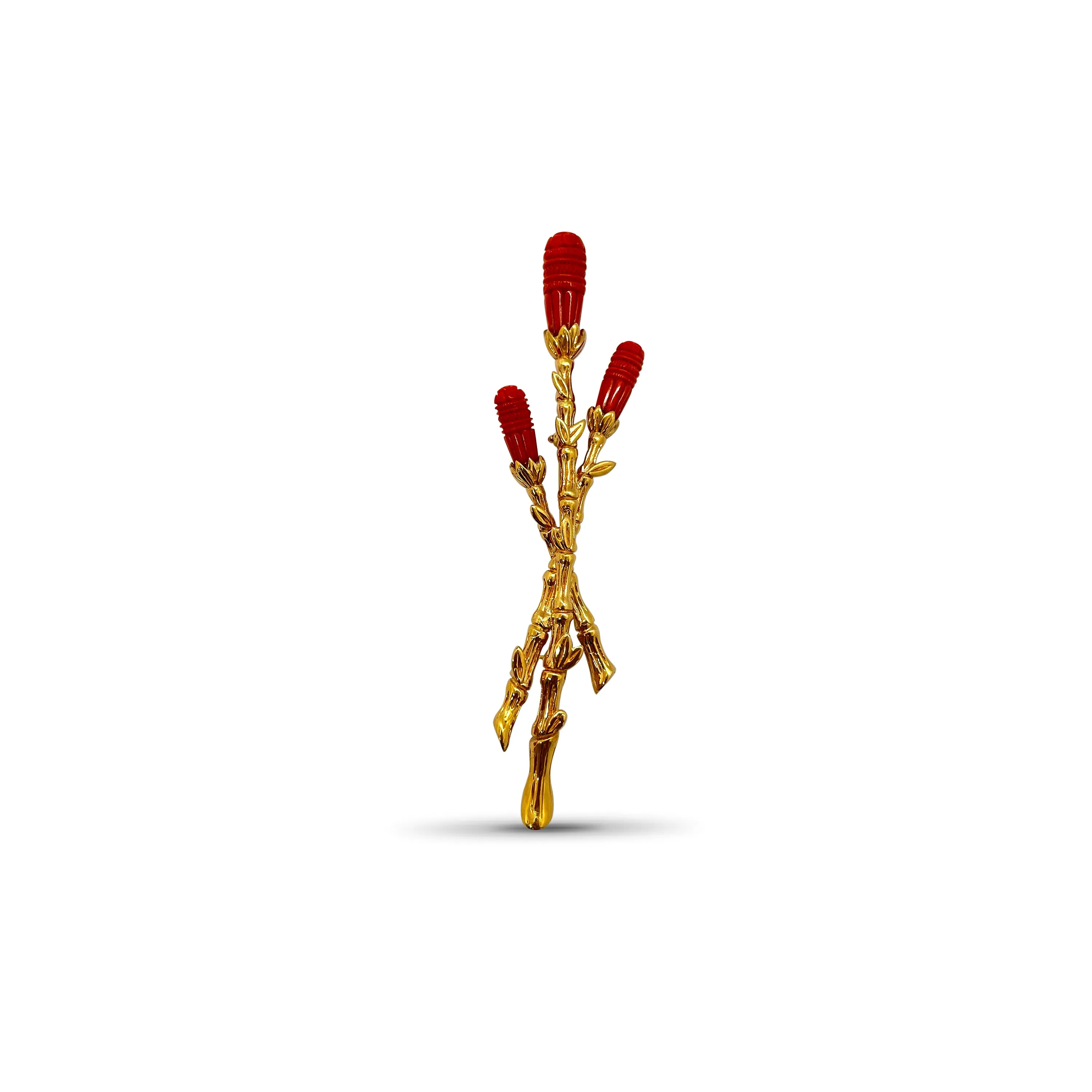 Luxury Hand Carved Coral Pin in 18K Gold