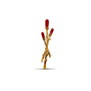 Luxury Hand Carved Coral Pin in 18K Gold