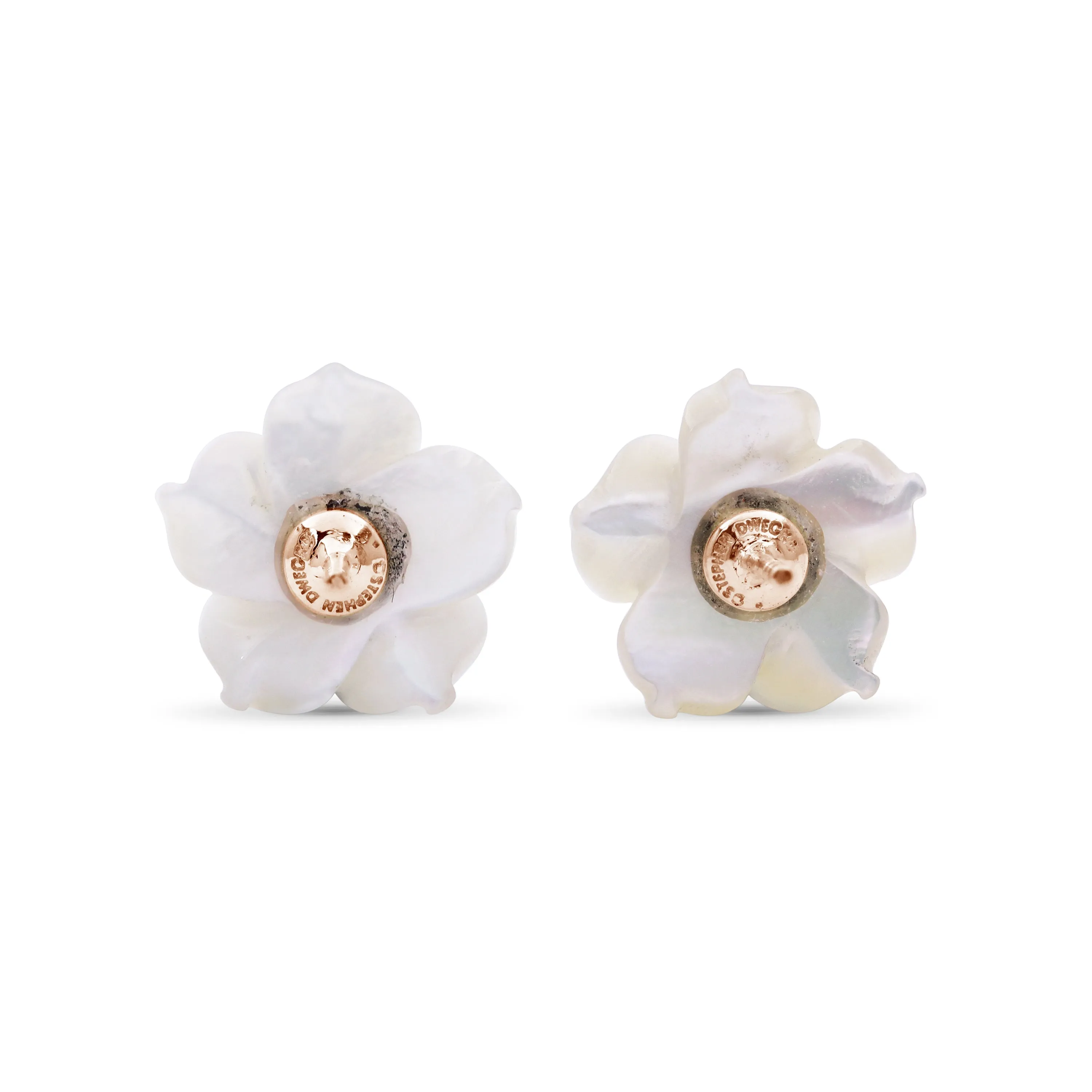 Luxury Hand Carved Mother of Pearl and Diamond Earring in 18K Rose Gold