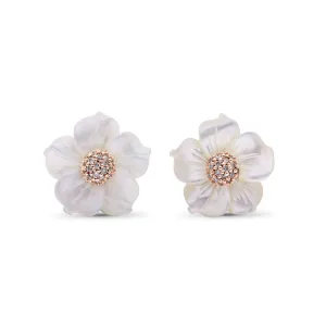 Luxury Hand Carved Mother of Pearl and Diamond Earring in 18K Rose Gold