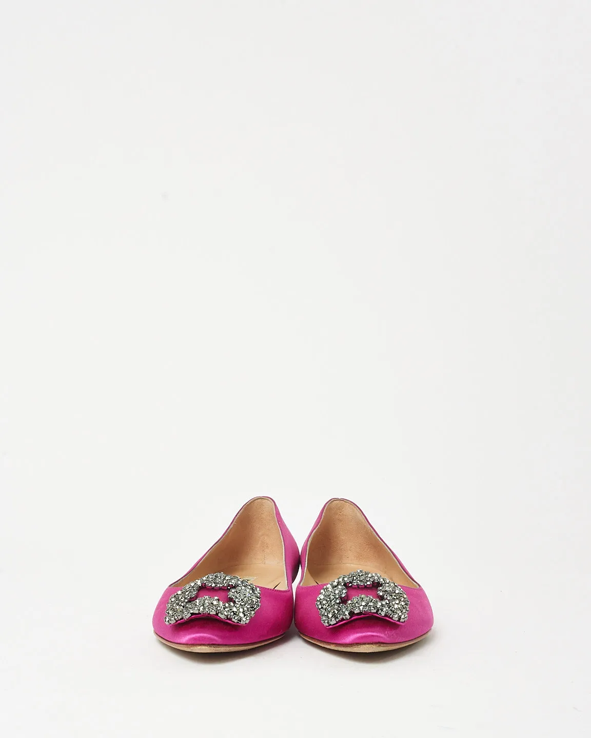 Manolo Blahnik Dark Fuchsia PInk Satin Jewel Buckle Flats - 35.5