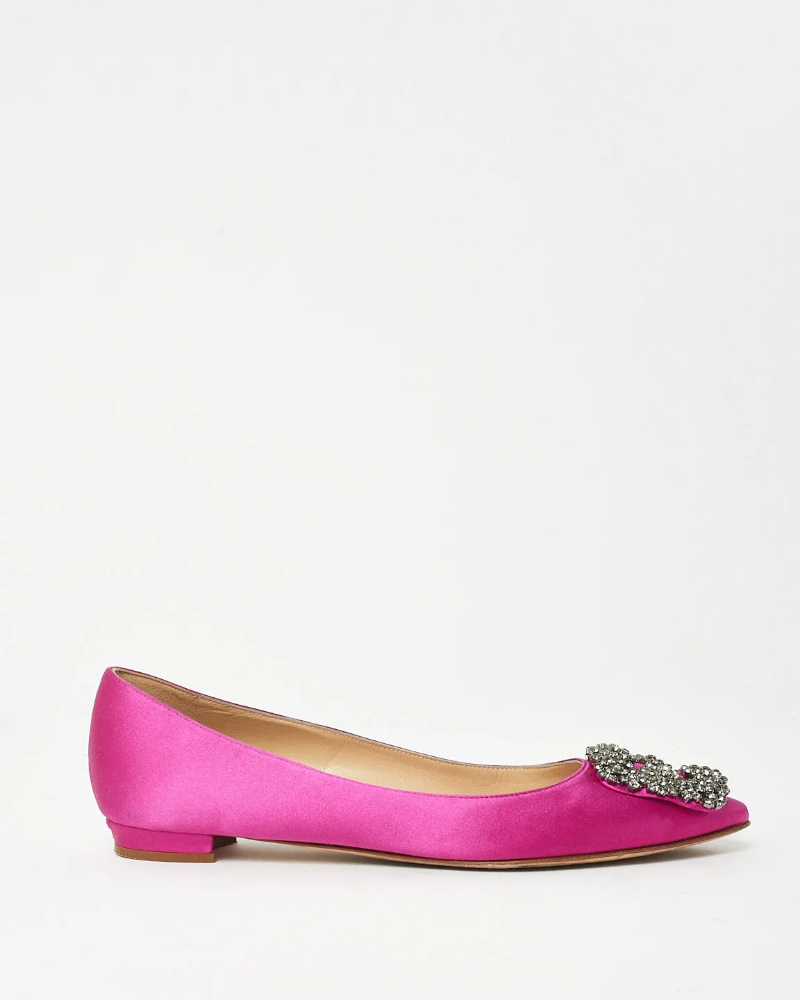 Manolo Blahnik Dark Fuchsia PInk Satin Jewel Buckle Flats - 35.5