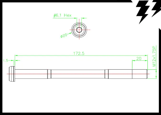 MAXLE REAR THRU AXLE 12mm X 142mm(axle)/L. 172.5mm X 1.75MM 39G (T8)