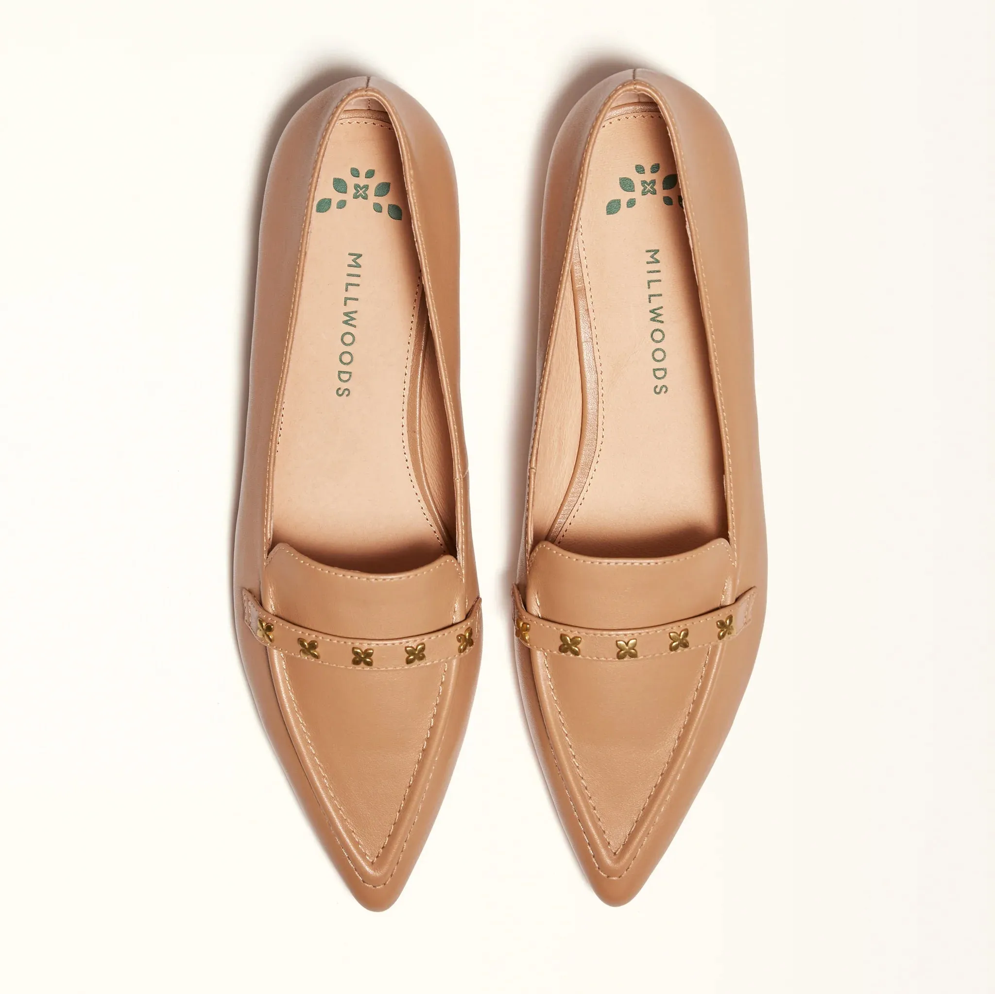 Millwoods - Poplar Pointed Flat - Camel With Studs
