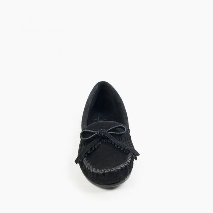 Minnetonka Black Kilty Hardsole Moccasins