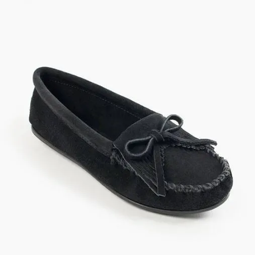 Minnetonka Black Kilty Hardsole Moccasins