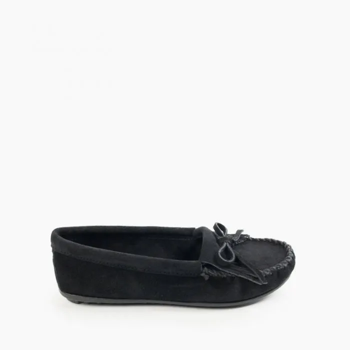 Minnetonka Black Kilty Hardsole Moccasins