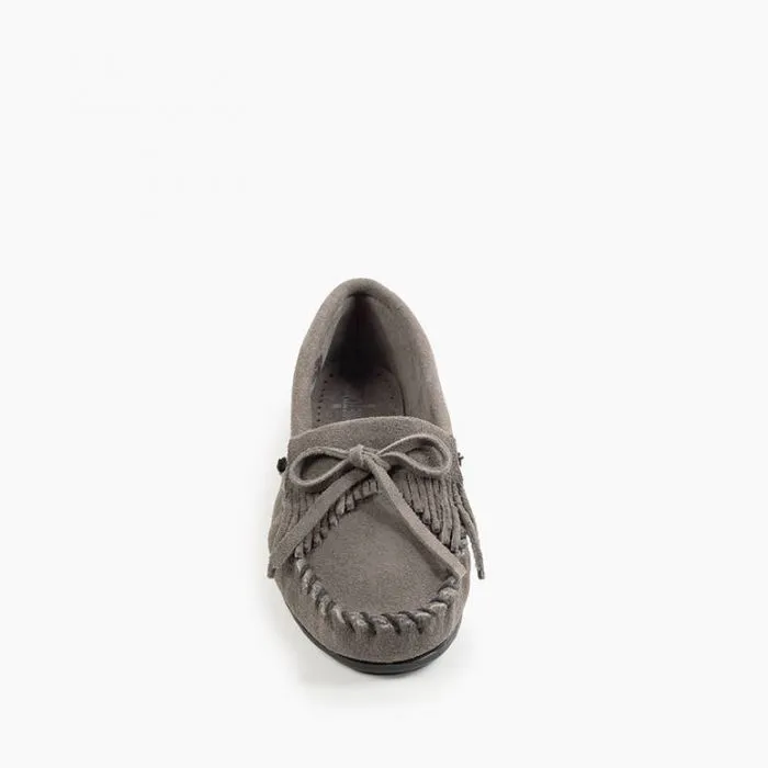 Minnetonka Grey Kilty Hardsole Moccasins