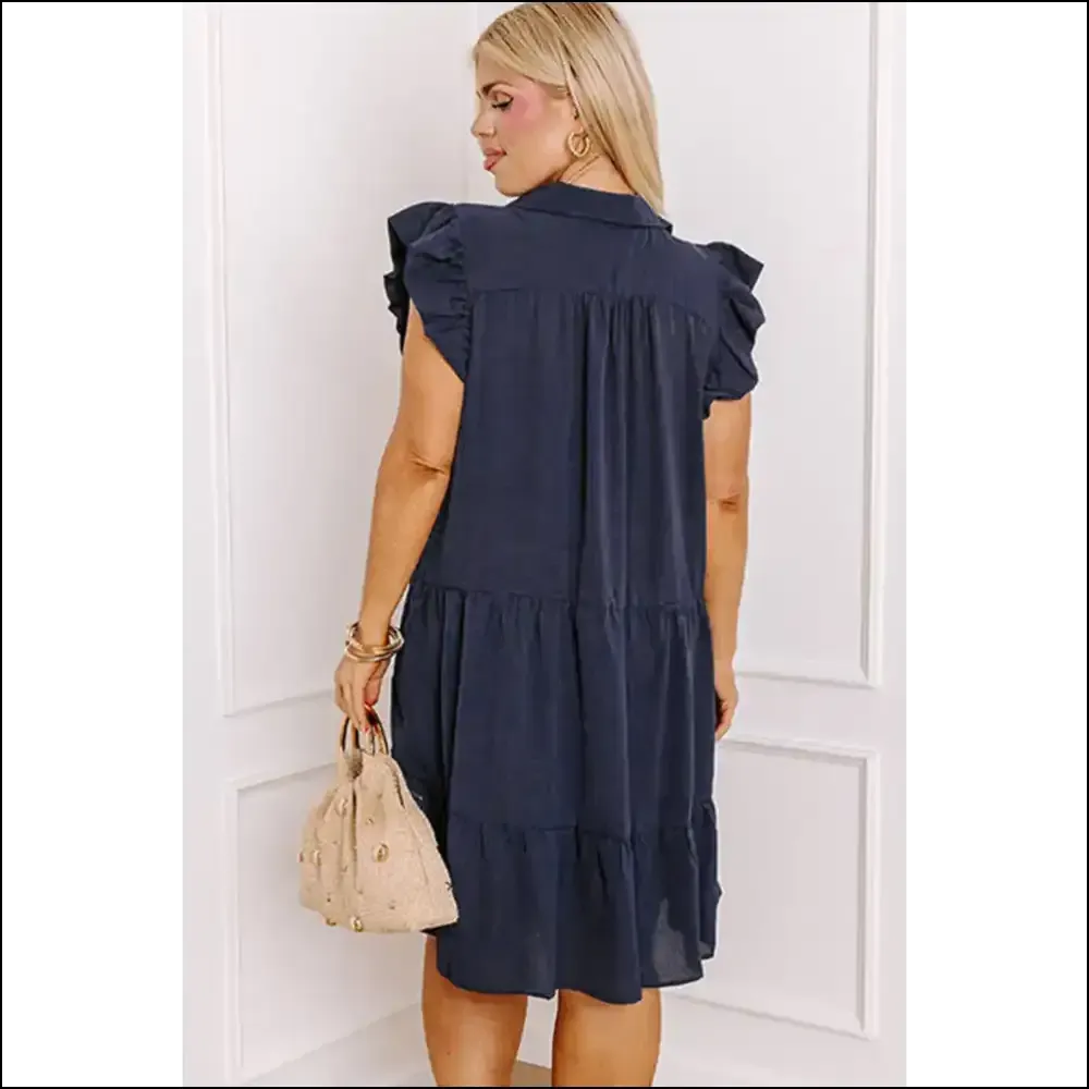 Navy Blue Flutter Sleeve Dress: Curvalicious !