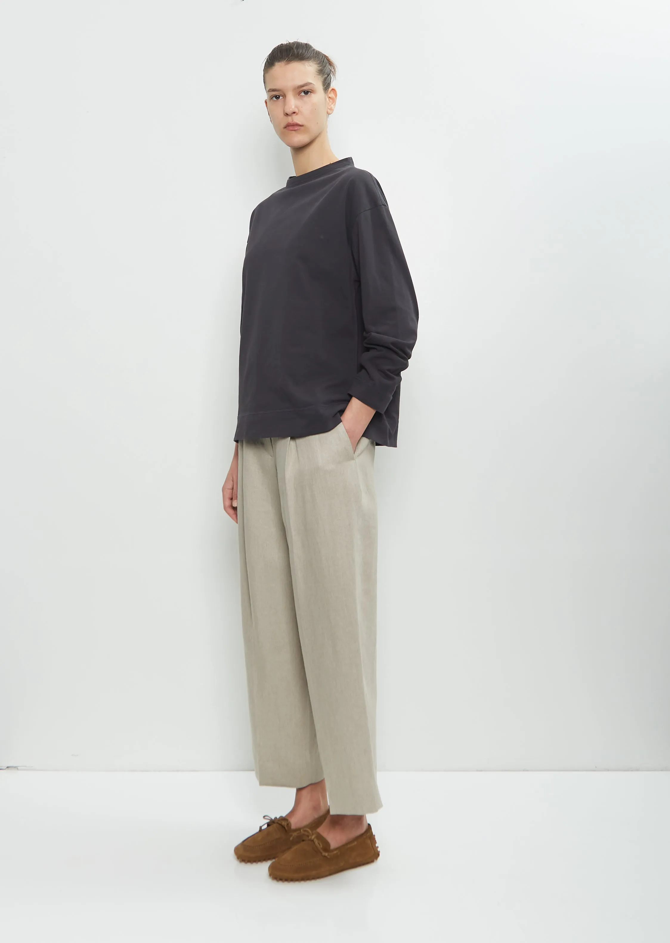 Organic Cotton Smock Neck T-Shirt — Off Black
