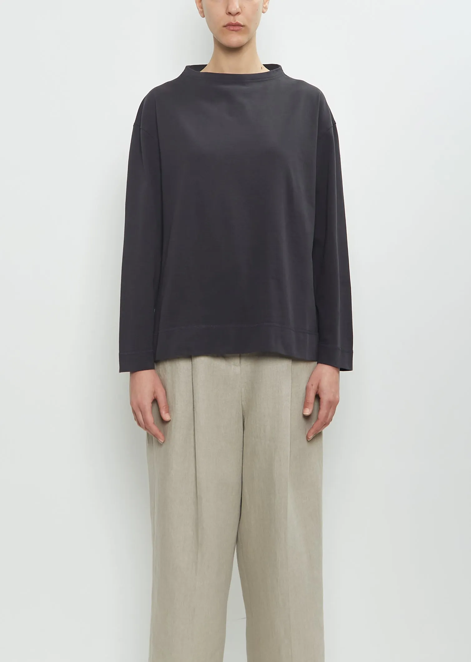 Organic Cotton Smock Neck T-Shirt — Off Black