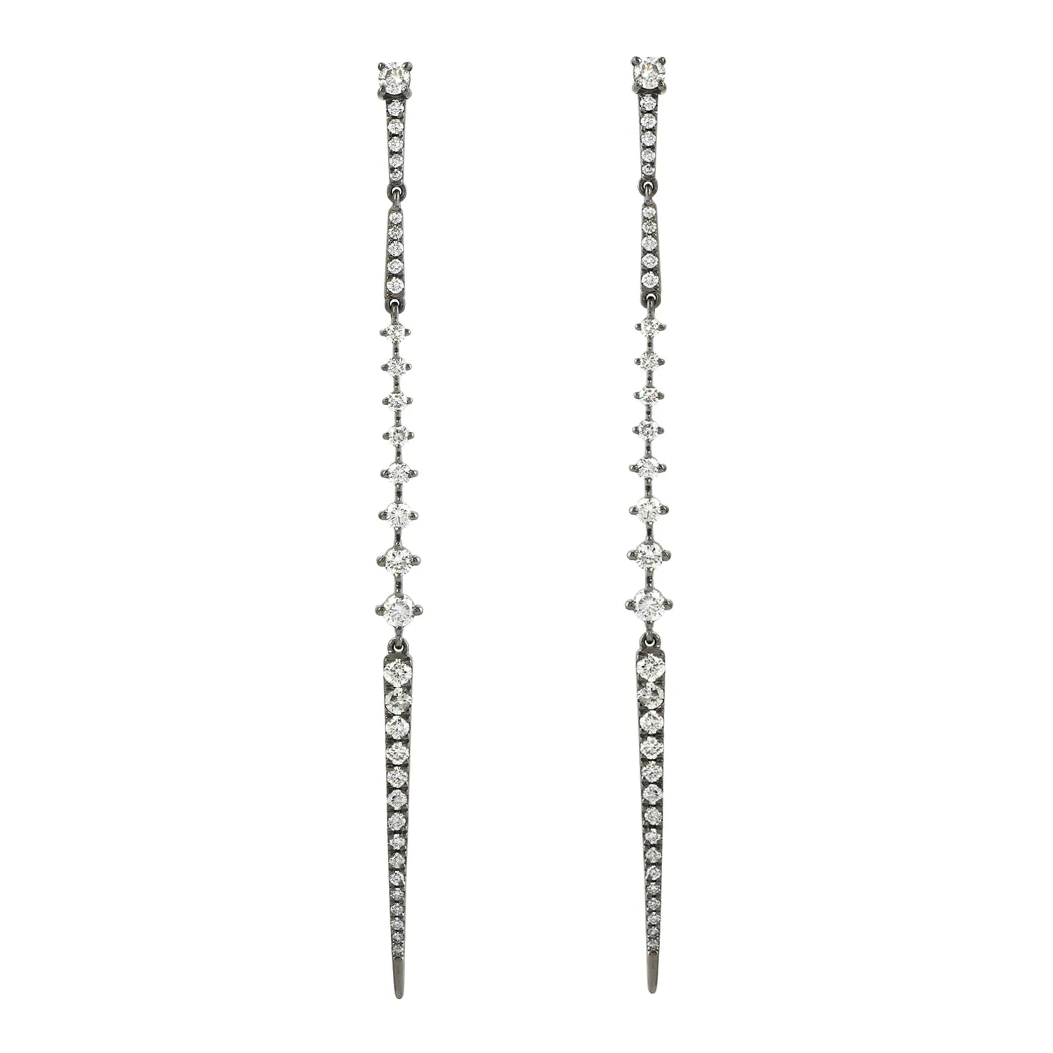 Pave Diamond Sleek Design Long Drop Danglers In 18k Gold