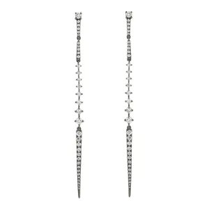 Pave Diamond Sleek Design Long Drop Danglers In 18k Gold
