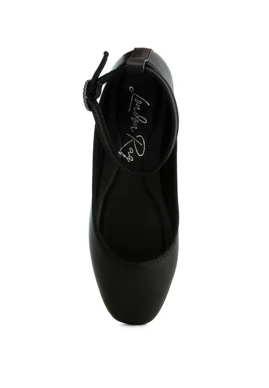 Quinlan Ankle Strap Ballet Flats - Rhinestone Buckle, Vegan Leather