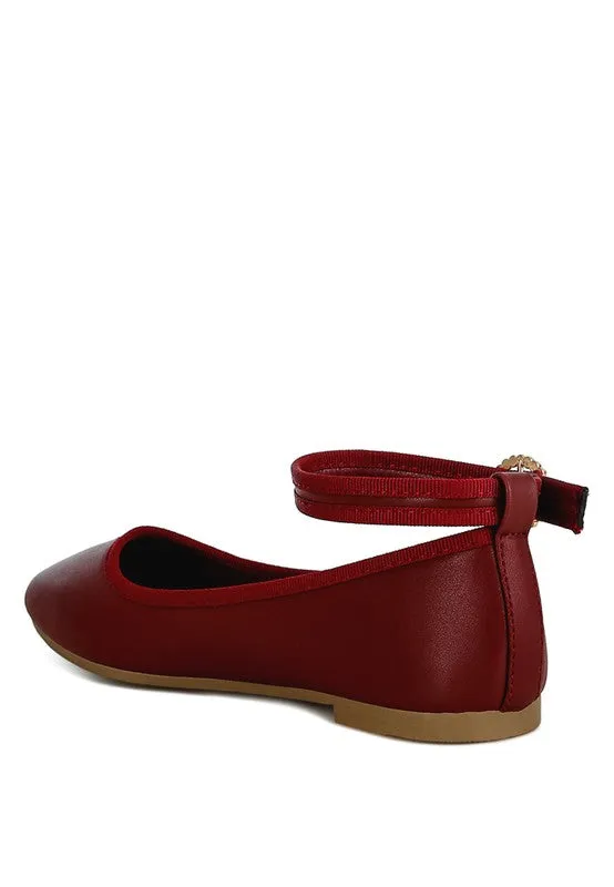 Quinlan Ankle Strap Ballet Flats - Rhinestone Buckle, Vegan Leather