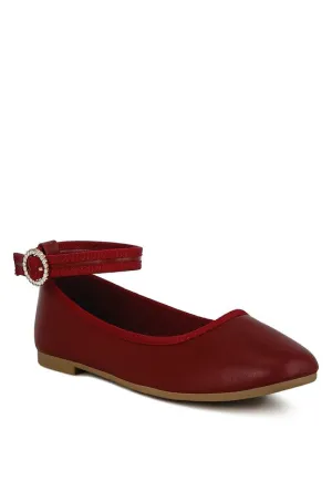 Quinlan Ankle Strap Ballet Flats - Rhinestone Buckle, Vegan Leather