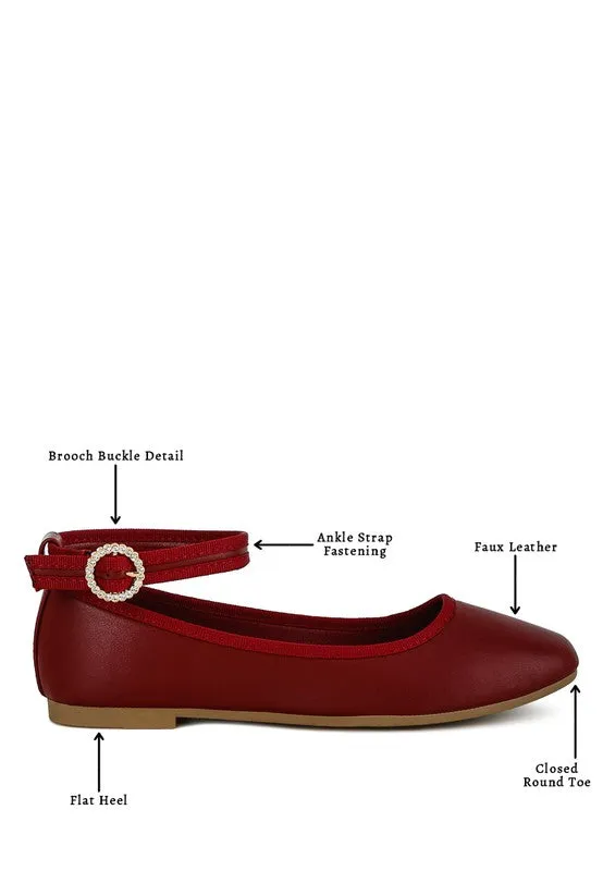 Quinlan Ankle Strap Ballet Flats - Rhinestone Buckle, Vegan Leather