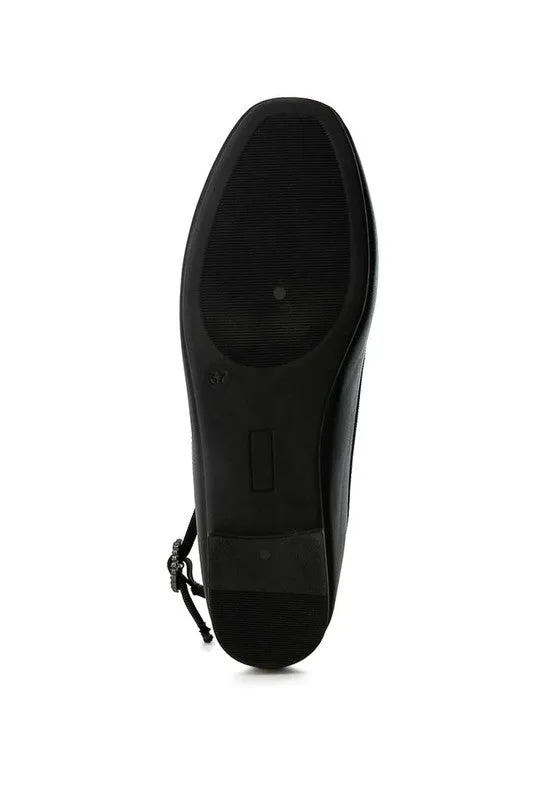 Quinlan Ankle Strap Ballet Flats - Rhinestone Buckle, Vegan Leather