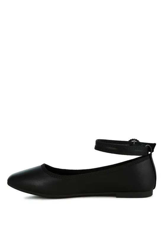 Quinlan Ankle Strap Ballet Flats - Rhinestone Buckle, Vegan Leather