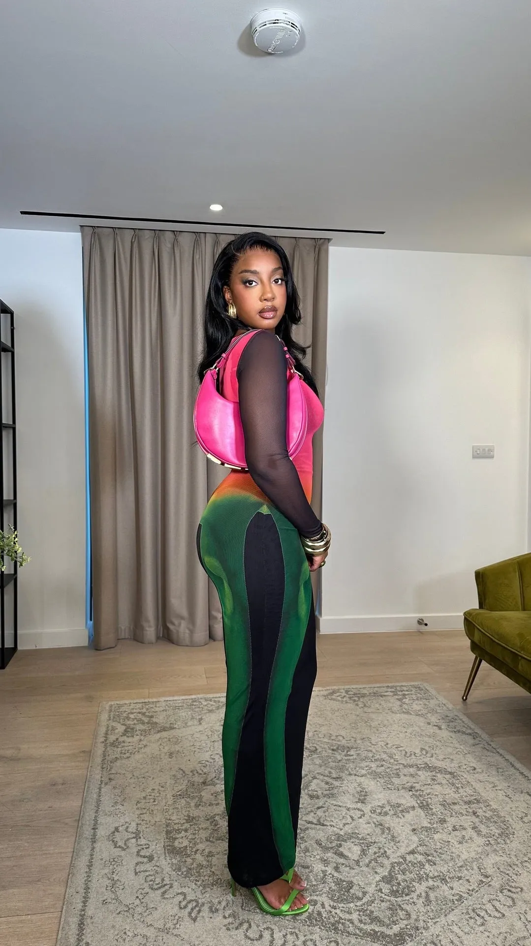 Radiant Mesh Illusion Long Sleeve Colorblock Maxi Dress