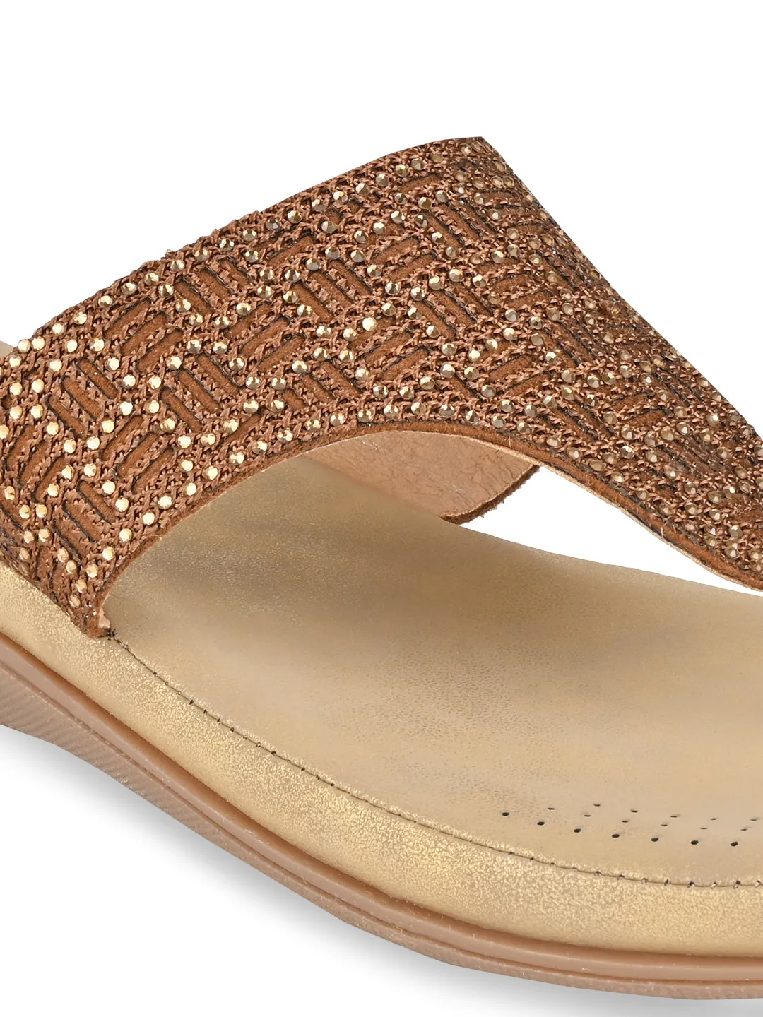 Rocia By Regal Antique Gold Women Comfort Embellished Flats