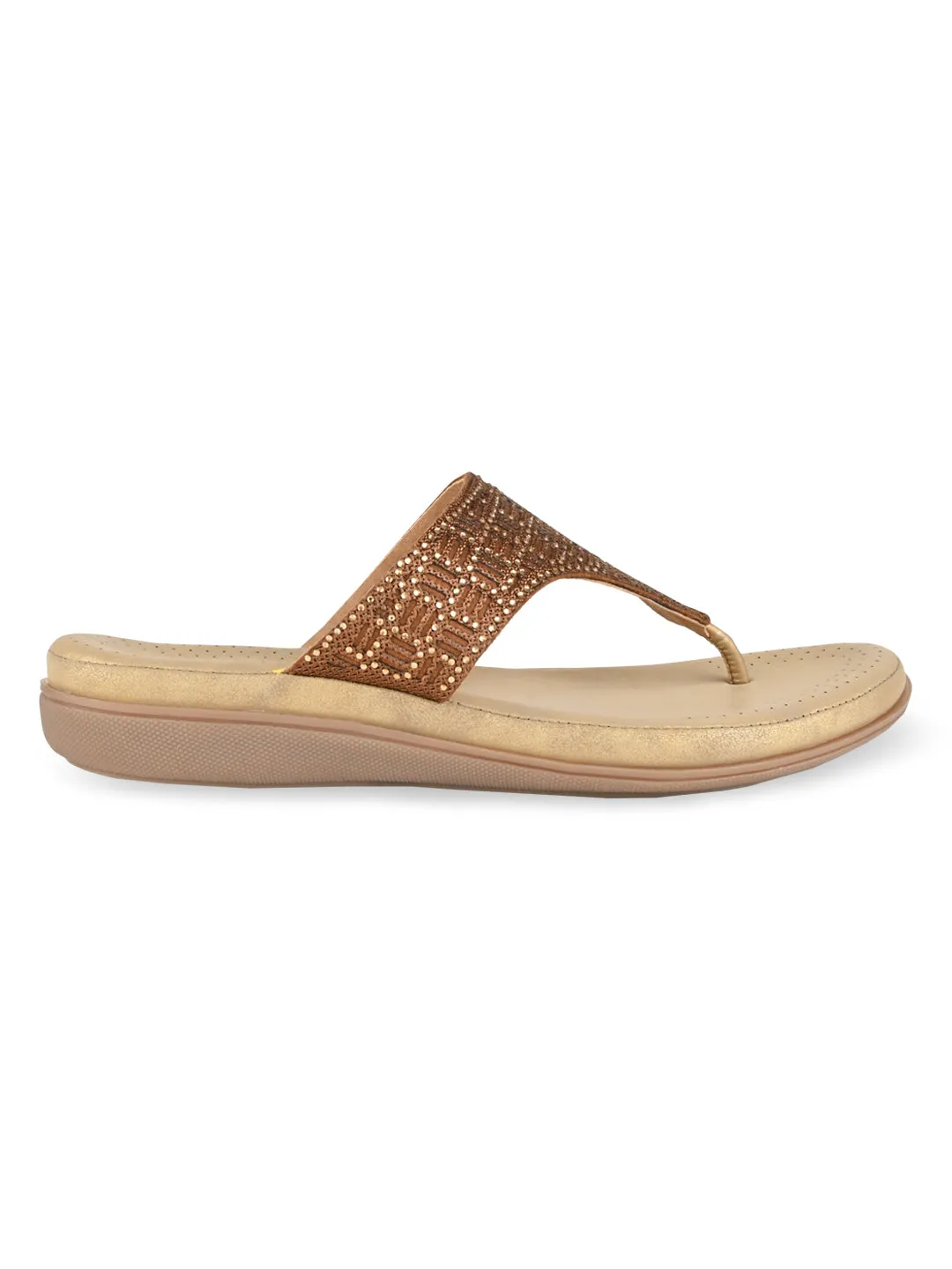 Rocia By Regal Antique Gold Women Comfort Embellished Flats