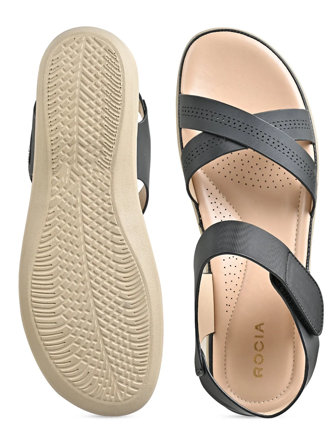 Rocia By Regal Black Women Comfort Flat Sandals