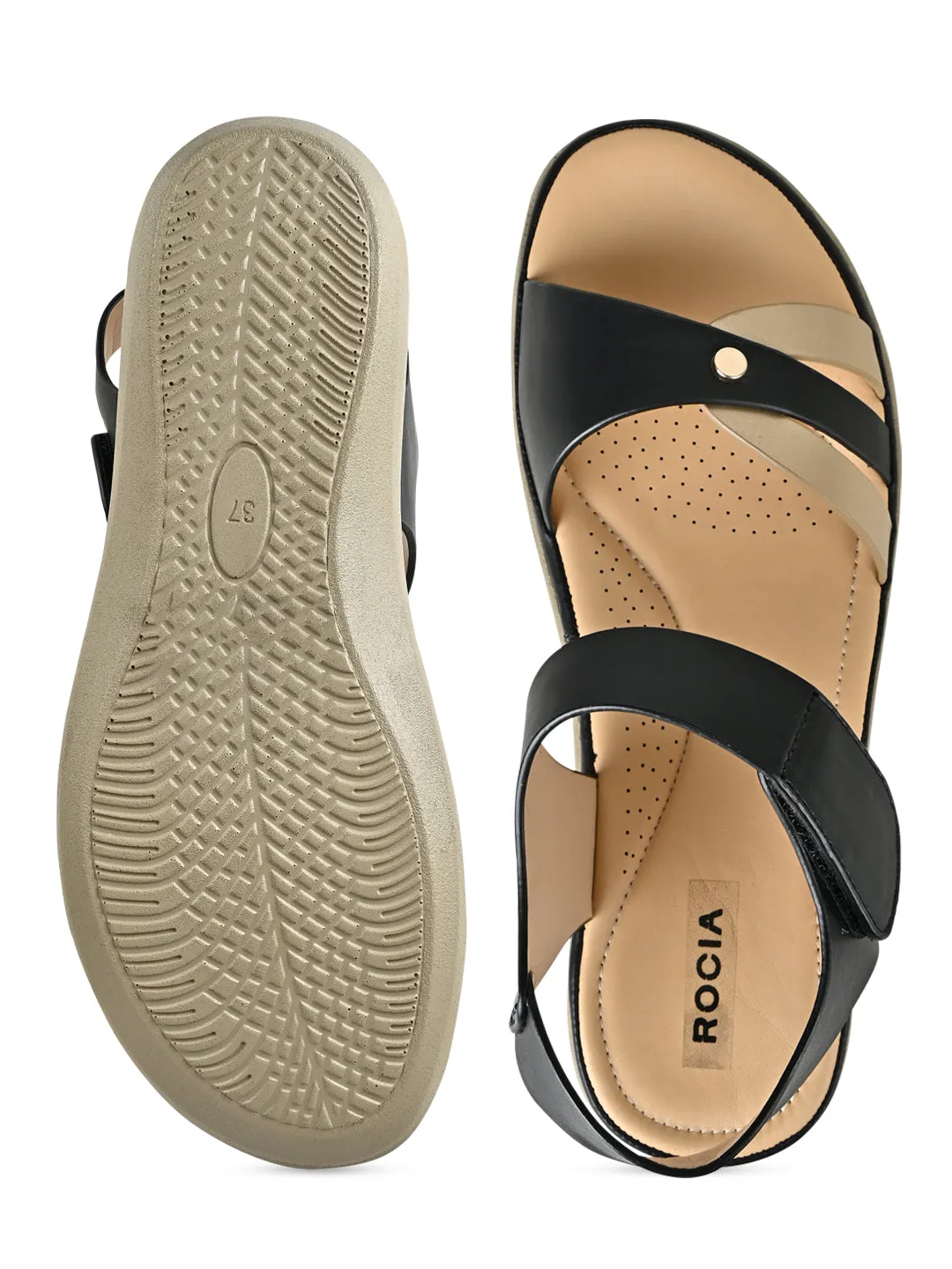 Rocia By Regal Black Women Comfort Flat Sandals