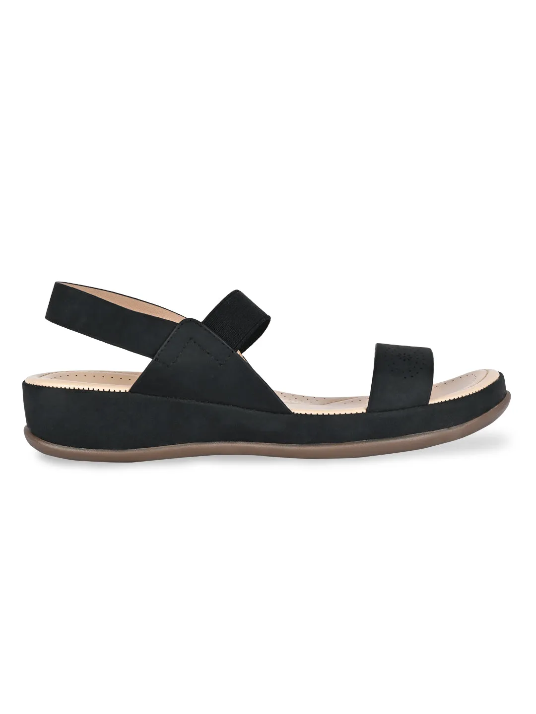 Rocia By Regal Black Women Laser Cut Comfort Sandals