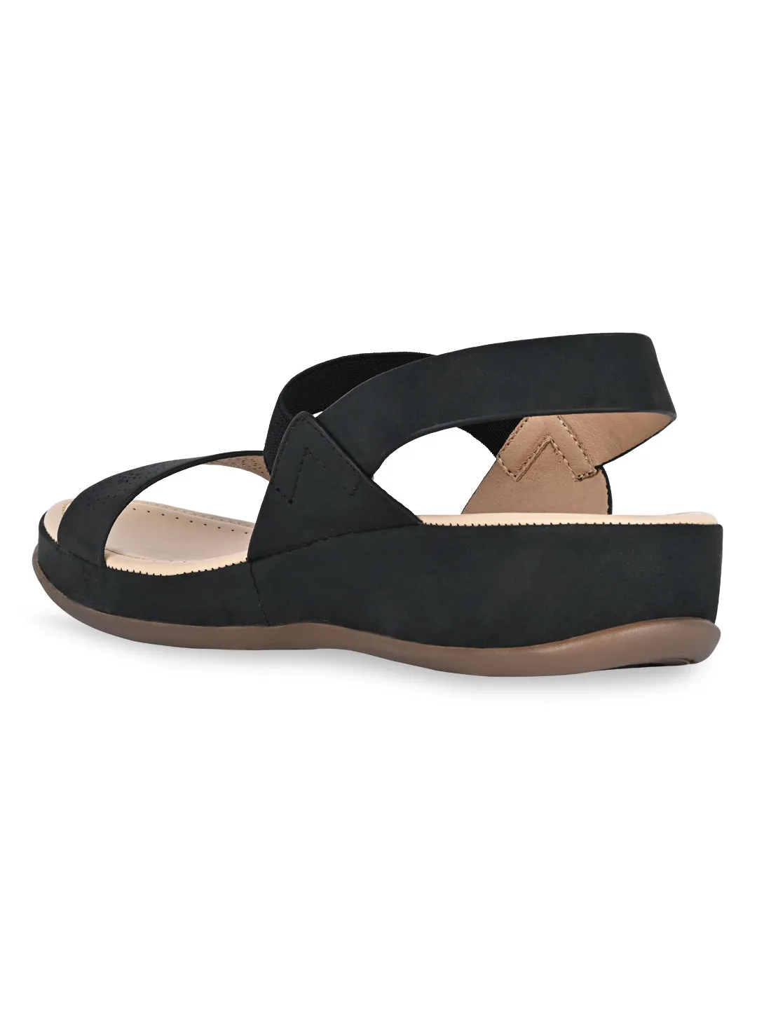 Rocia By Regal Black Women Laser Cut Comfort Sandals