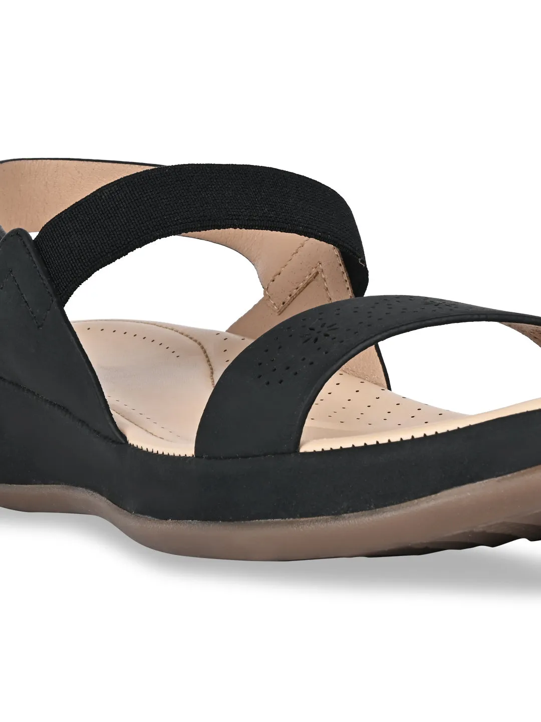 Rocia By Regal Black Women Laser Cut Comfort Sandals
