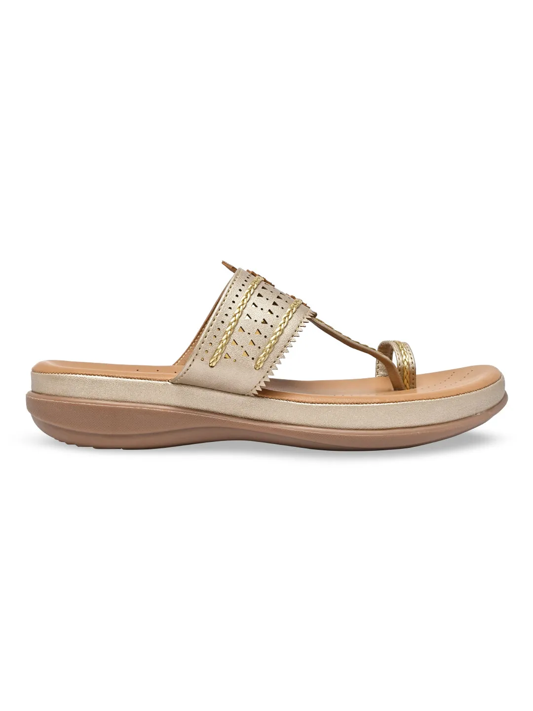 Rocia By Regal Gold Women Kolhapuri Flat Comfort Sandals